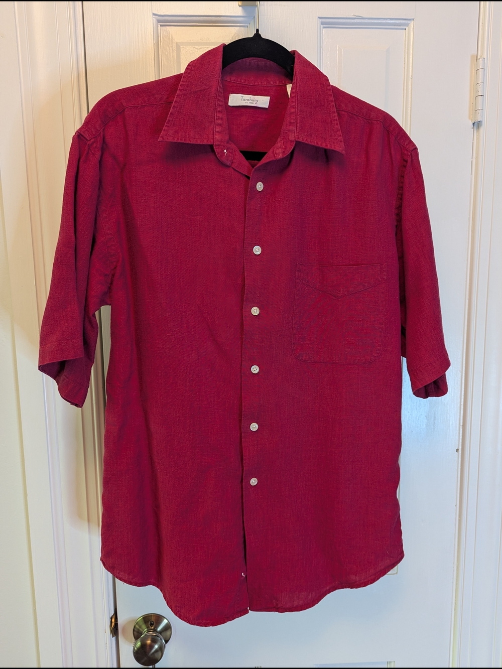 Mens Short-Sleeve Button-Up Linen Shirt - Red